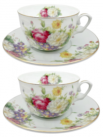 Servire Ceai & Cafea - Set portelan fin, 2 Cesti si farfurii Florence, 180ml
