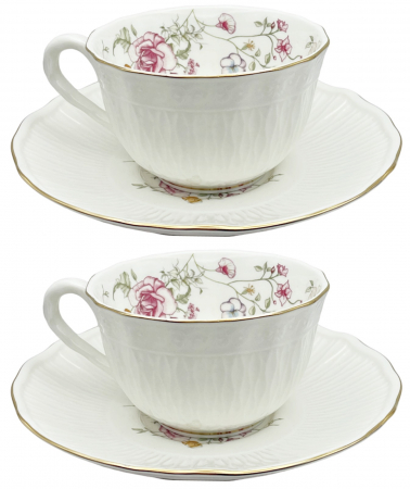 Servire Ceai & Cafea - Set portelan fin, 2 Cesti si Farfurii Katherine, 180ml
