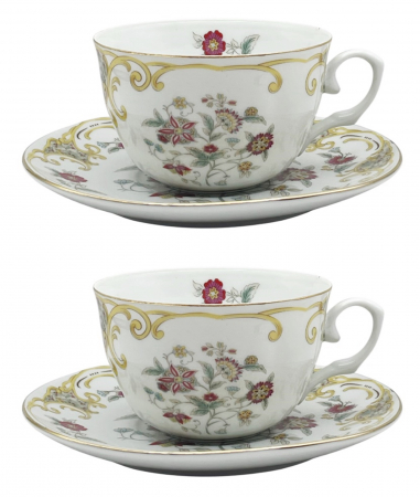Servire Ceai & Cafea - Set portelan fin, 2 Cesti si farfurii MIRIAM, 180ml