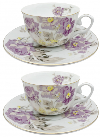 Seturi Din Portelan - Set portelan fin, 2 Cesti si farfurii Violette, 180ml