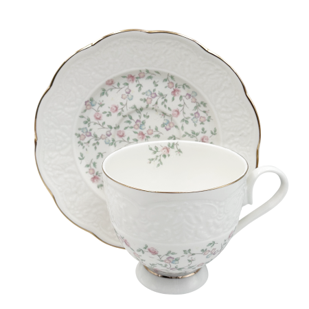 Set Portelan Vintage, 2 Cesti & Farfurioare cu flori roz, VERONIQUE, 220ml [2]