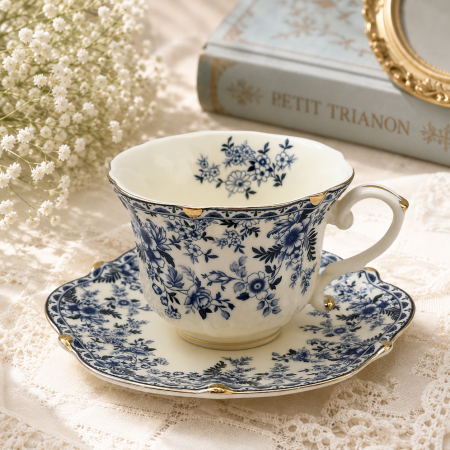 Set Portelan Vintage cu flori delicate Albastre - pentru cafea sau ceai [3]