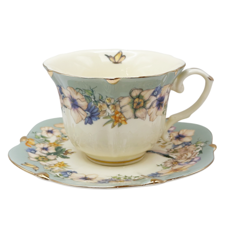 Set Portelan Vintage cu flori delicate galbene - pentru cafea sau ceai [1]