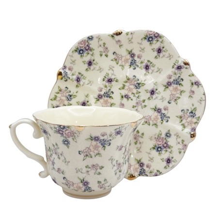 Set Portelan Vintage cu flori delicate roz si mov - pentru cafea sau ceai [3]