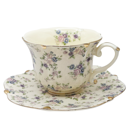 Set Portelan Vintage cu flori delicate roz si mov - pentru cafea sau ceai [1]