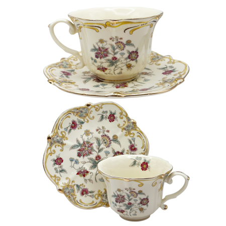 Cesti & Seturi de Cesti - Set 2 cesti cu 2 farfurii din portelan Miriam floral