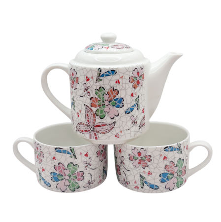 Cesti & Seturi de Cesti - Set ceai pentru 2 persoane GAUDI PETALS - Portelan, 3 piese