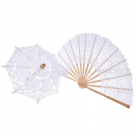 Set Umbrela & Evantai dantela PRINCESS, Alb, Vintage [3]