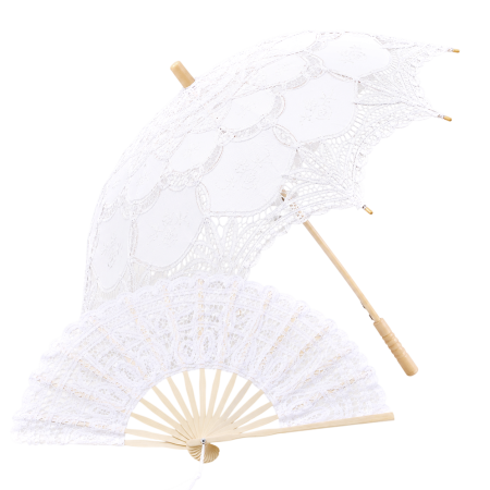 Set Umbrela si Evantai din Dantela Alba RETRO ROMANCE [1]