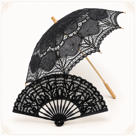 Set Umbrela si Evantai din Dantela Negru RETRO ROMANCE [6]