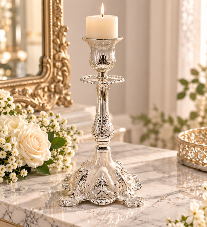Sfesnic decorativ ROYAL cu 1 brat - argintat - decor elegant [1]