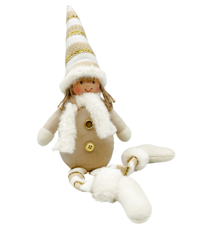 Jucarii De Plus & Pusculite - Figurină decorativă cu pălărie în dungi aurii – Decorațiune Crăciun