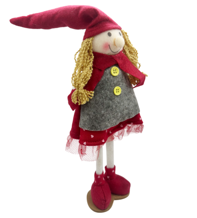 Figurină fetiță de Crăciun cu rochie gri și căciuliță roșie [1]