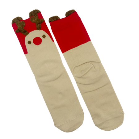 ACCESORII VESTIMENTARE CRACIUN - Șosete de Crăciun cu ren si nas rosu JOY