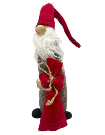 FIGURINE & PLUSURI - Spiridus decorativ gri cu saculet rosu DIXON, 25cm