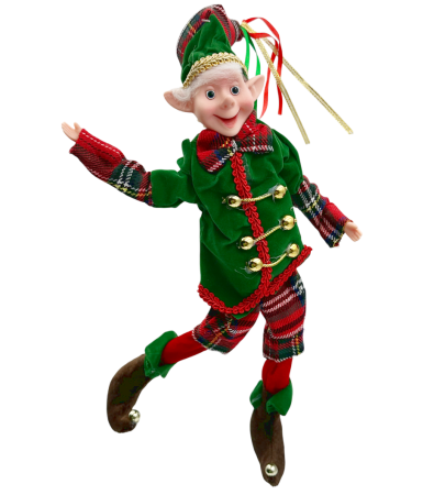 GLOBURI & FLORI DE BRAD - Spiriduș decorativ cu hainute din catifea si tartan FRASER, 28cm