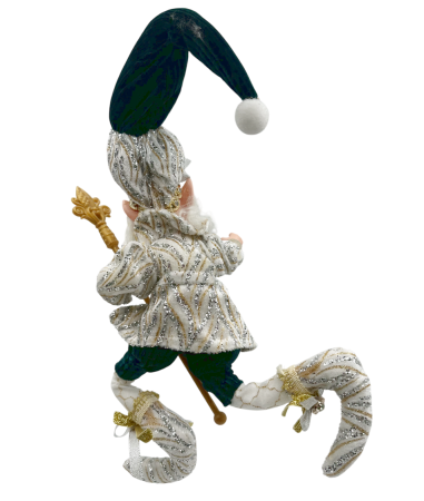 Spiriduș decorativ alb-auriu cu toiag și căciulă verde închis – 40 cm [1]