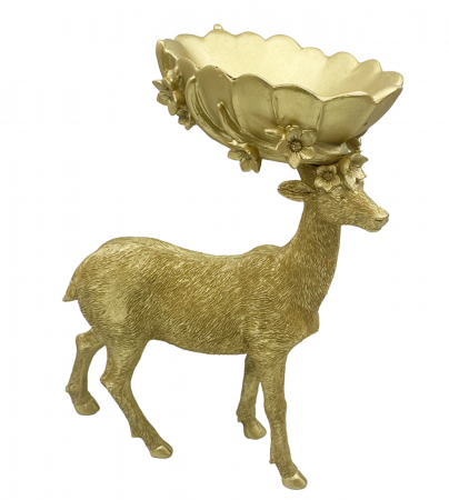 Statueta Caprioara cu bol PEEBLE, Auriu, 20x25cm [1]