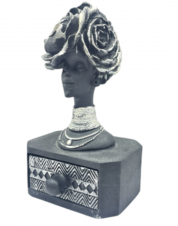 Figurine & Statuete - Statueta africana - Caseta bijuterii ZURI, Negru/ Argintiu