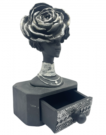 Statueta africana - Caseta bijuterii ZURI, Negru/ Argintiu [2]
