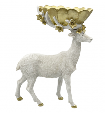 Figurine & Statuete - Statueta Caprioara cu bol PEEBLE, Alb/ Auriu, 20x25cm