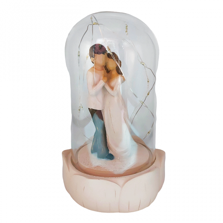Statueta Cuplu LOVING in cupola cu leduri, 15.5cm
