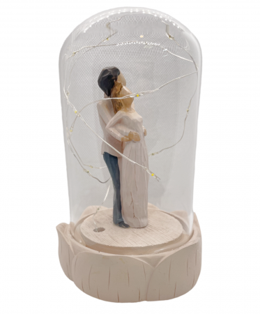Statueta Cuplu DREAMING in cupola cu leduri, 15.5cm
