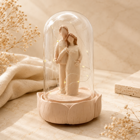CASA & DECOR - Statueta cuplu indragostiti LOVING in cupola luminoasa