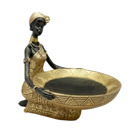 Organizatoare Bijuterii - Statueta Negresa AMIL cu Platou auriu, 14x14cm