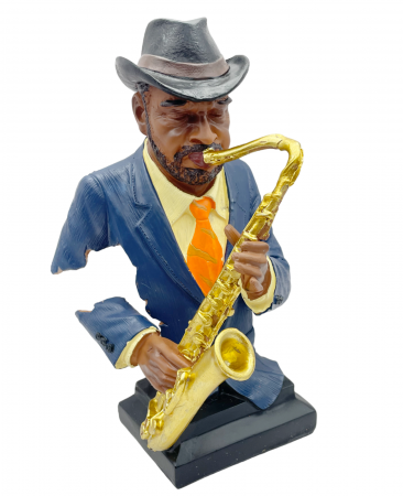 Figurine & Statuete - Statueta Saxofonist CHARLIE, Albastru, 24cm