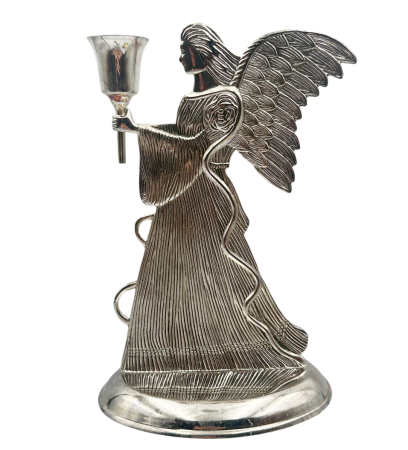 Obiecte Argintate - Suport Lumânare Înger Argintat – Decor Elegant, 22 cm