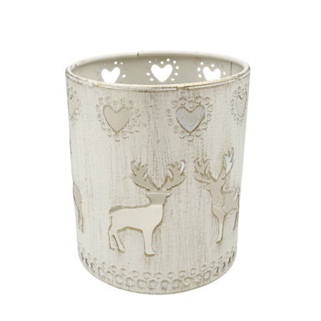 DECORATIUNI CRACIUN - Suport Lumânare Metalic cu Ren și Inimi SEASON - Decor de Iarnă