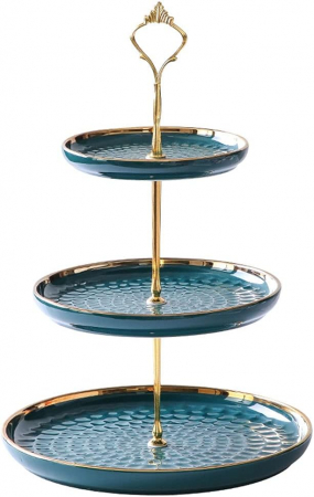 Fructiere & Cosuri Decorative - Suport pentru prajituri ROYAL, Verde, 3 niveluri, Portelan