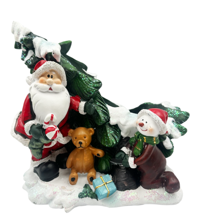 Suport pentru Sticlă de Vin – Moș Crăciun cu Copil și Brăduț | Prăvălia cu Surprize [1]