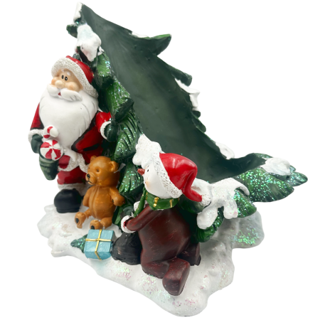 MAGIE DE CRACIUN - Suport pentru Sticlă de Vin – Moș Crăciun cu Copil și Brăduț | Prăvălia cu Surprize