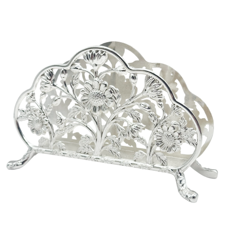 Accesorii Servire Argintate - Suport servetele argintat SUNFLOWER cu motive florale