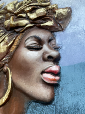 Tablou 3D cu femeie africana ESHE, Albastru/ Auriu, 80x80cm, Canvas [3]