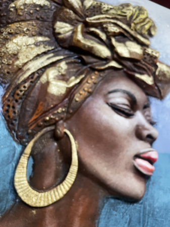 Tablou 3D cu femeie africana ESHE, Albastru/ Auriu, 80x80cm, Canvas [1]