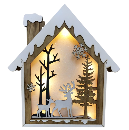 DECORATIUNI LUMINOASE - Casuta Decorativa cu LED SEASON – Scenă de Iarnă cu Reni