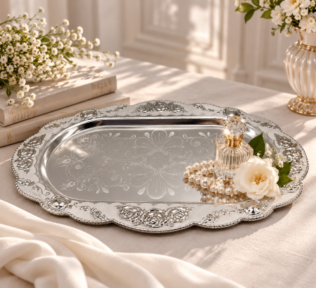 Tava decorativa ROSES 34x21 cm - decor vintage argintat [2]