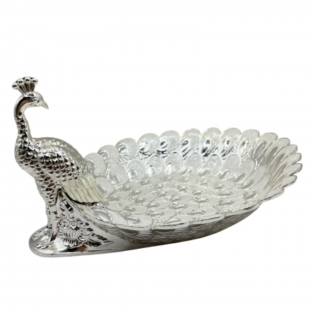 Servirea & Pregatirea Mesei - Paun decorativ cu bol sidefat MIRAGE, 20x10x16cm, Argintiu