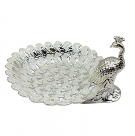Paun decorativ cu bol sidefat MIRAGE, 20x10x16cm, Argintiu [1]