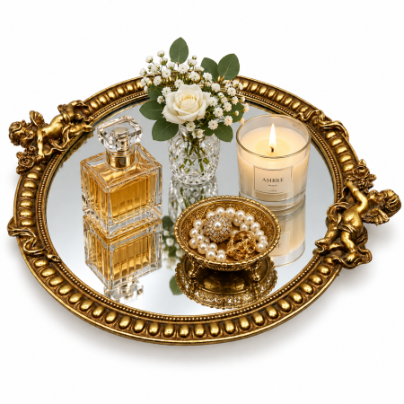 Tava decorativa rotunda aurie cu oglinda ANGEL - 43 cm [1]