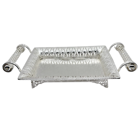 Tava decorativa argintata SILVER LACE cu manere - decor masa elegant [1]