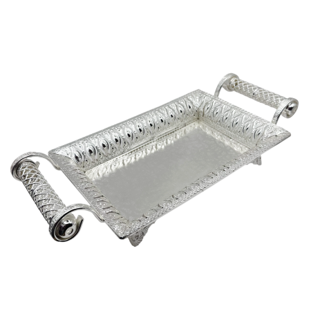 CASA & DECOR - Tava decorativa argintata SILVER LACE cu manere - decor masa elegant