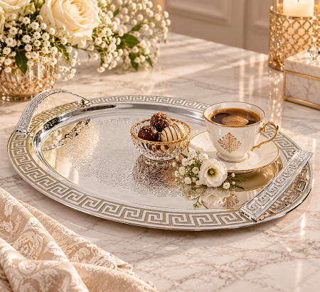 Tava decorativa argintata VERSAILLES cu manere - decor masa elegant [1]