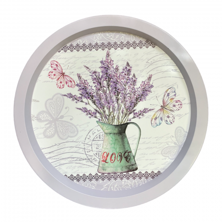 Servirea & Pregatirea Mesei - Tava metalica rotunda Lavender Vase 32cm