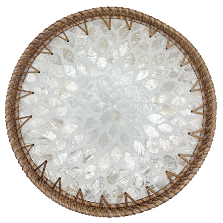 Tava rotunda din ratan si sidef BEIGE PEARL - 29 cm [1]