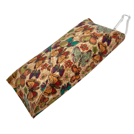 Etui pentru ochelari - din pluta - Model Fluturi Multicolor cu carabina [2]