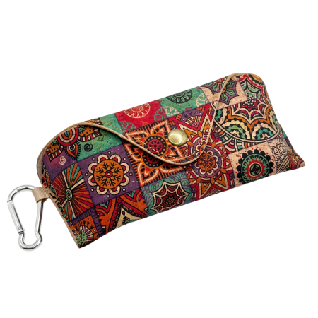 Portofele Dama - Etui pentru ochelari - din pluta - Model Mozaic Multicolor cu carabina